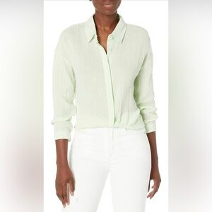 Monrow Women's 100% Cotton Knot Front Long Sleeve Blouse Pastel Green Size M